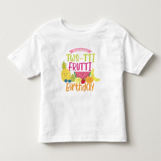 Tutti "Two-tti" Fruttiおもしろい子供の誕生日パーティー トドラーTシャツ (正面)