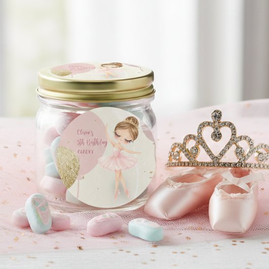 Tutu Ballerina Pink Ballet Dancer Girl Birthday ラウンドシール