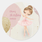 Tutu Ballerina Pink Ballet Dancer Girl Birthday ラウンドシール (正面)