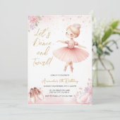 Tutu Ballerina Pink Floral Ballet Girl Birthday 招待状 (スタンド正面)