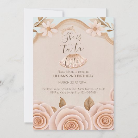 Tutu Ballet Dance Girls Second Birthday Invitation 招待状 (正面)