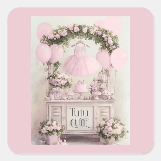Tutu Cute Ballet Pink Ballerina Theme for Girls スクエアシール (正面)