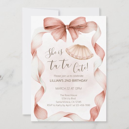 Tutu Cute Ballet Second Birthday Invitation 招待状 (正面)