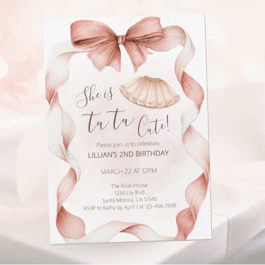 Tutu Cute Ballet Second Birthday Invitation 招待状