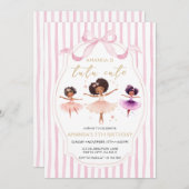 Tutu Cute Birthday Ballerina Pink Bow Invitation 招待状 (正面/裏面)