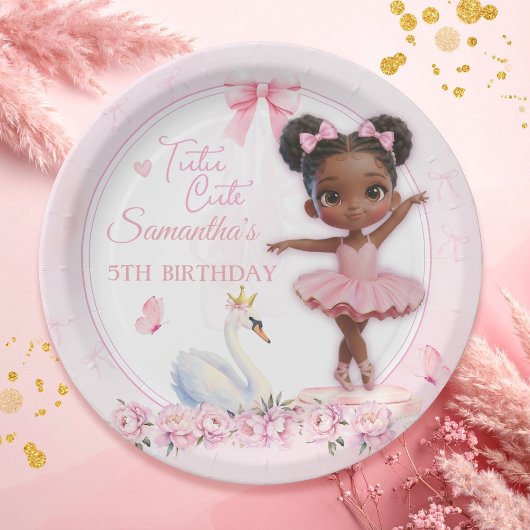 Tutu Cute Pink Ballerina Birthday - Afro Princess ペーパープレート