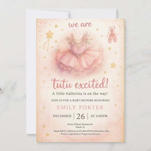 Tutu Excited Ballerina Baby Shower Invitation (正面)