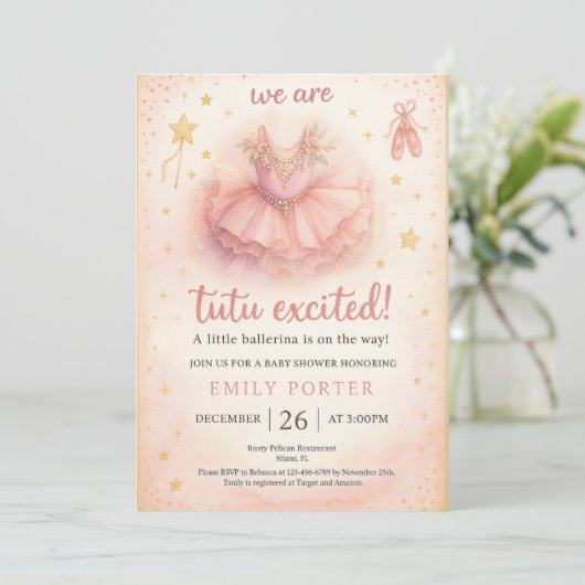 Tutu Excited Ballerina Baby Shower Invitation (スタンド正面)
