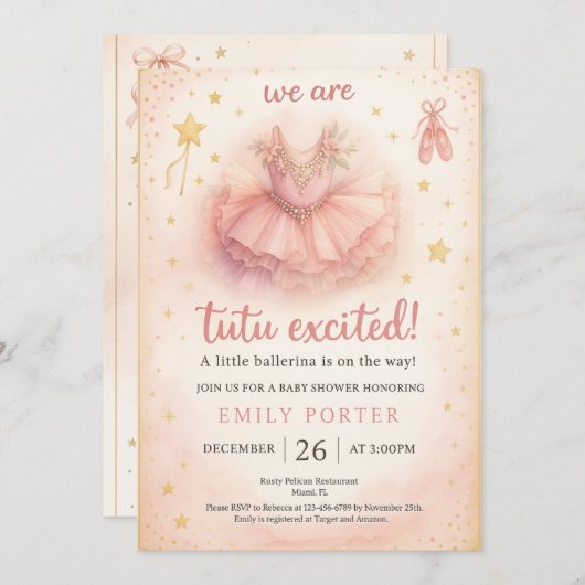 Tutu Excited Ballerina Baby Shower Invitation (正面/裏面)