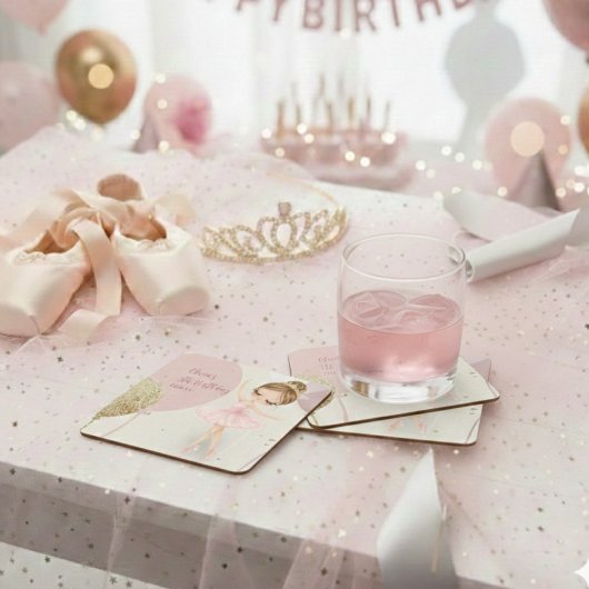 Tutu Pink Ballerina Ballet Dancer Girl Birthday スクエアペーパーコースター