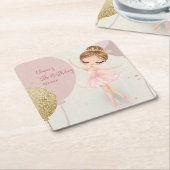 Tutu Pink Ballerina Ballet Dancer Girl Birthday スクエアペーパーコースター (アングル)