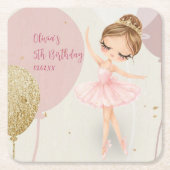 Tutu Pink Ballerina Ballet Dancer Girl Birthday スクエアペーパーコースター (正面)
