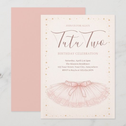 Tutu Two Birthday Invitation 招待状 (正面/裏面)