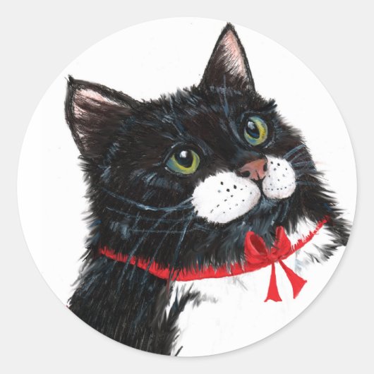 Tuxクリスマスキャット ラウンドシール (正面)