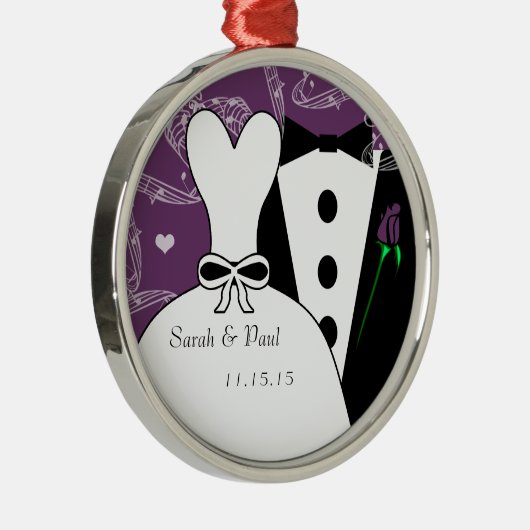 Tux & Gownの結婚クリスマスオーナメント メタルオーナメント (右)