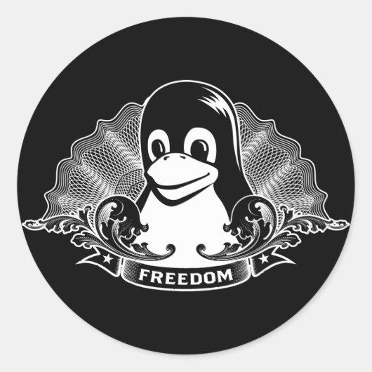 Tux Penguin - (Linux,オープンソース, Copyleft, FSF) ラウンドシール (正面)
