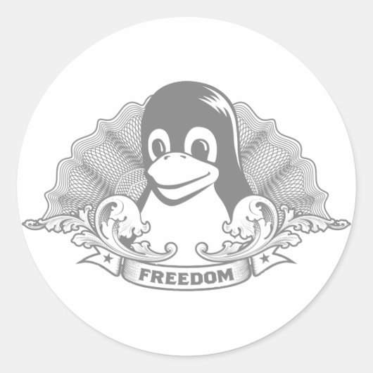 Tux Penguin - （Linux，オープンソース， Copyleft, FSF） ラウンドシール (正面)