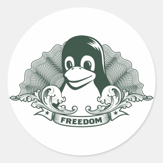 Tux Penguin - (Linux,オープンソース, Copyleft, FSF) ラウンドシール (正面)