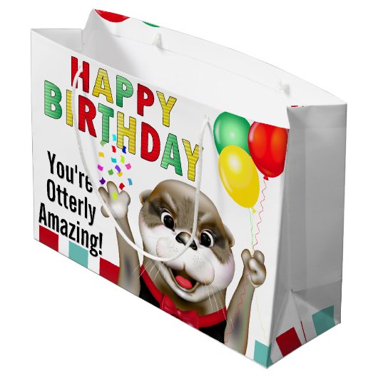 Tuxedoのかわいいカワウソ |誕生日 ラージペーパーバッグ (裏面アングル)