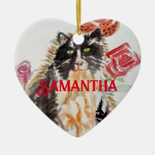 Tuxedoネコ白黒子供名装飾 セラミックオーナメント (正面)