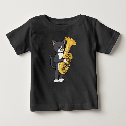 TuxedoネコTubaギフト女性男性行進バンドTuba ベビーTシャツ (正面)