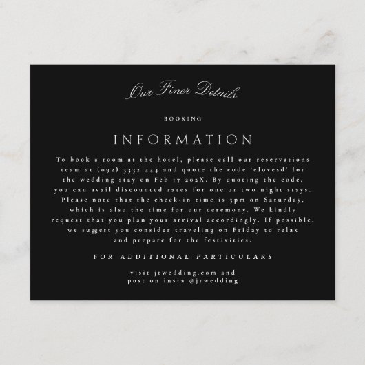 Tuxedoフォーマルクラシック書道結婚の詳細 エンクロージャーカード (正面)