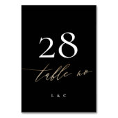 Tuxedoブラックイエロー金ゴールドモダン書道結婚の テーブルナンバー (裏面)