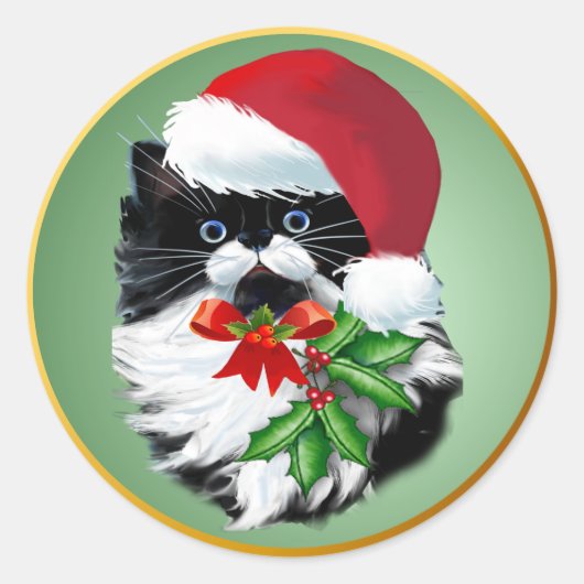 Tuxedo子猫アットクリスマス ラウンドシール (正面)
