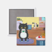 Tuxedo猫おもしろい犬の作成アート マグネット (正面/裏面)