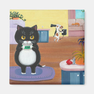 Tuxedo猫おもしろい犬の作成アート マグネット