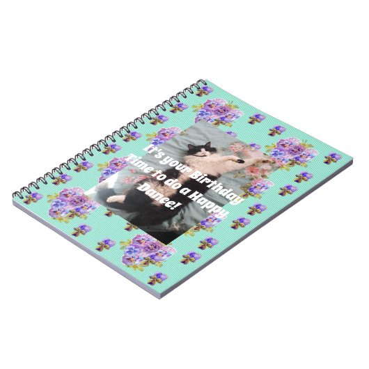 Tuxedo猫かわいいおもしろいフローラアクアストライプノート ノートブック (左側)