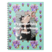 Tuxedo猫かわいいおもしろいフローラアクアストライプノート ノートブック (正面)