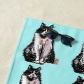 Tuxedo猫かわいいかわいらしアクアキャッツ水彩画Bea ビーチタオル (インサイチュ)