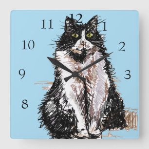 Tuxedo猫の猫アート動物子供子供部屋ルームSqu スクエア壁時計