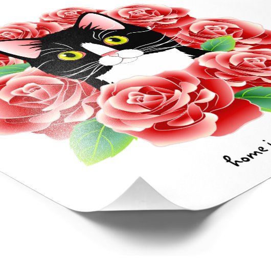 Tuxedo猫バラプリント「ホームは私の猫がいる場所」 フォトプリント (角)