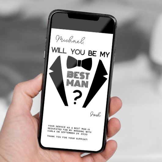 Tuxedo花婿介添人白黒プロポーザルのカード 招待状