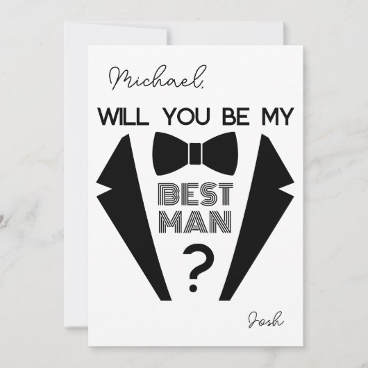 Tuxedo花婿介添人白黒プロポーザルのカード 招待状 (正面)