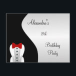 Tuxedo赤タイ21st誕生日パーティーブラック&シルバー 招待状<br><div class="desc">ブラックTuxedoとレッドボウタイ21st誕生日、シルバーホワイト上のブラックカーブ任意のお祝い、誕生日パーティーイベント招待状に使用される背景。カスタマイズパーティー</div>