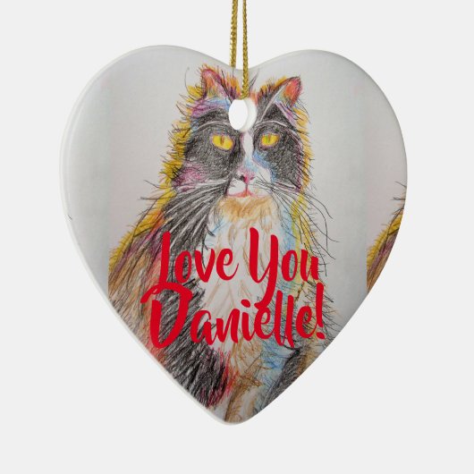 Tuxedo黒猫の愛あなた女性名の装飾 セラミックオーナメント (右)