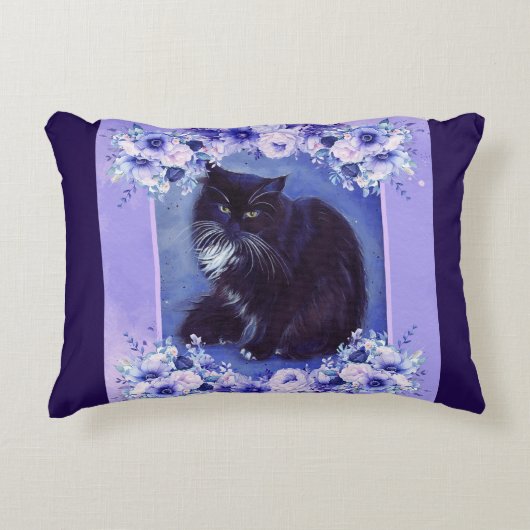 Tuxedo黒白キャットアートby Renee Lavoie アクセントクッション (正面)