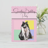 Tuxedo Catピンクの誕生日パーティーへの招待 招待状 (スタンド正面)