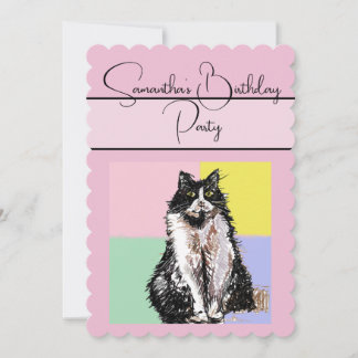 Tuxedo Catピンクの誕生日パーティーへの招待 招待状