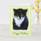 Tuxedo Cat 絵画's – かわいいオリジナル猫アート カード (黄色い花)