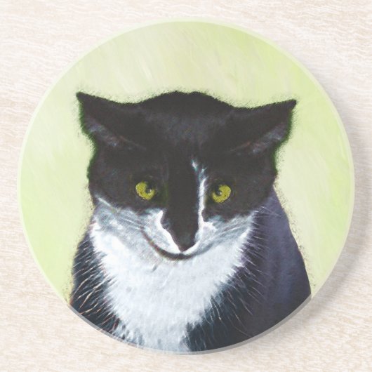 Tuxedo Cat 絵画's – かわいいオリジナル猫アート コースター (正面)