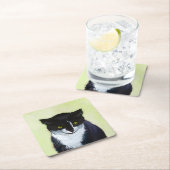 Tuxedo Cat 絵画's – かわいいオリジナル猫アート スクエアペーパーコースター (インサイチュ)