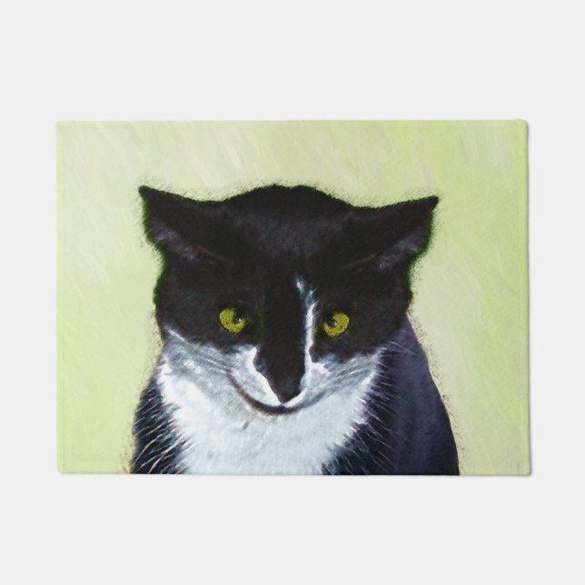 Tuxedo Cat 絵画's – かわいいオリジナル猫アート ドアマット (正面)