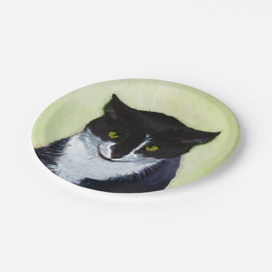Tuxedo Cat 絵画's – かわいいオリジナル猫アート ペーパープレート (アングル)