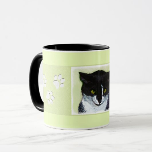Tuxedo Cat 絵画's – かわいいオリジナル猫アート マグカップ (正面左)