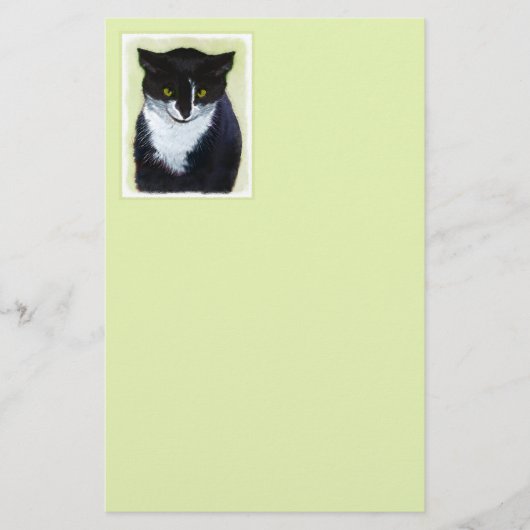 Tuxedo Cat 絵画's – かわいいオリジナル猫アート 便箋 (正面)