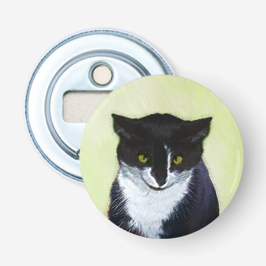 Tuxedo Cat 絵画's – かわいいオリジナル猫アート 栓抜き (正面)